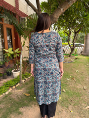 Pastel blue floral yoke kurta