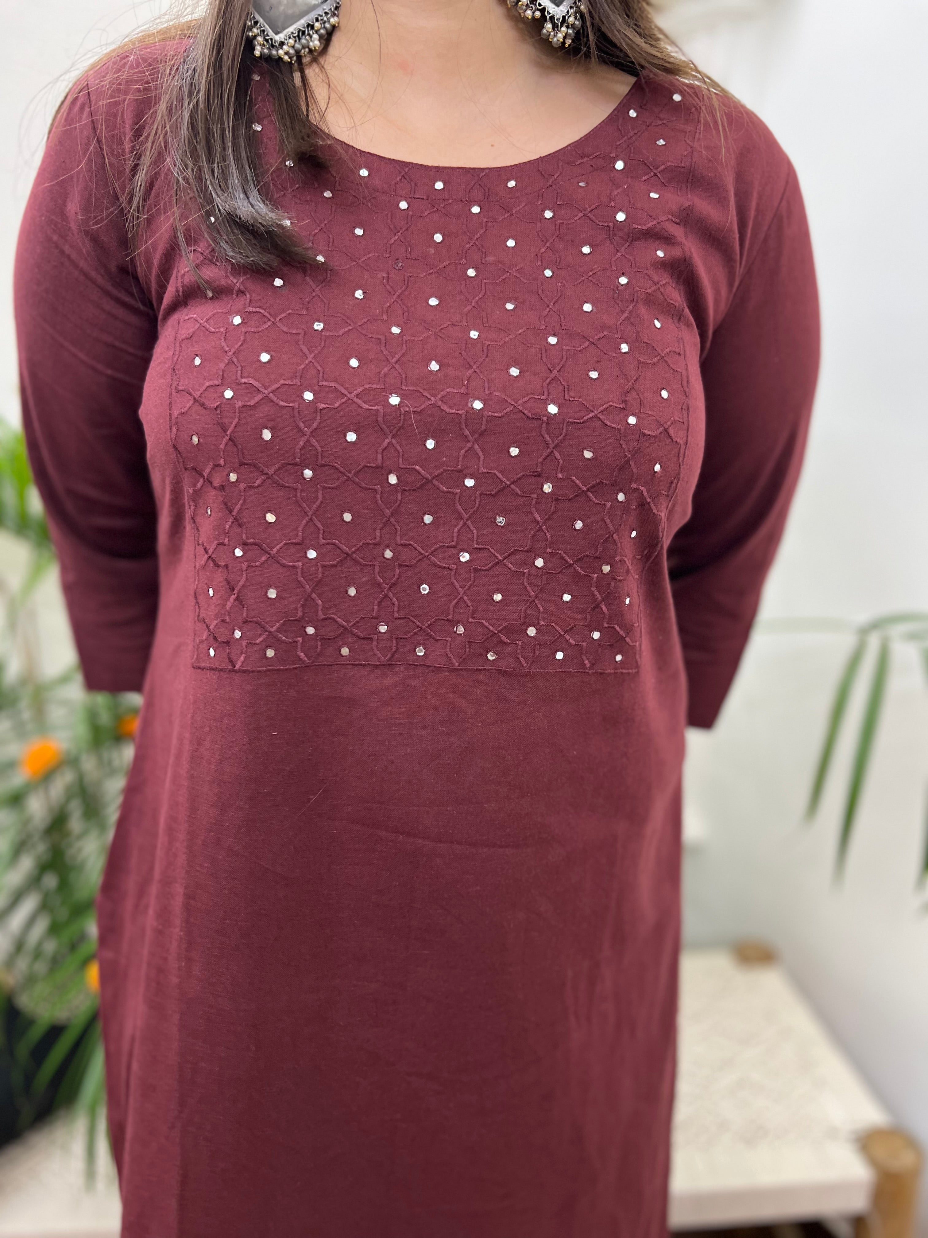 Coca cola mirror work embroidered kurta - MYSANSKRITAM