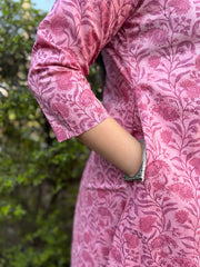 Pink Floral Aline Coord Set kurta pocket by MySanskritam