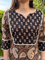 Black ambi kurta with yoke