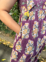 Onion Pink Floral Bow-Strap Gather Dress