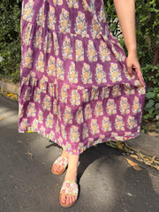 Onion Pink Floral Bow-Strap Gather Dress