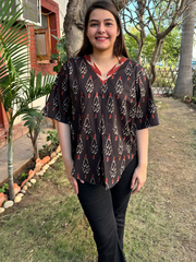 Black Ikkat Print Top