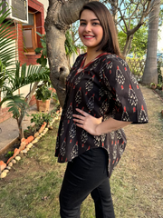 Black Ikkat Print Top
