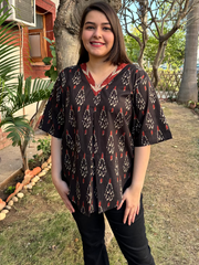 Black Ikkat Print Top