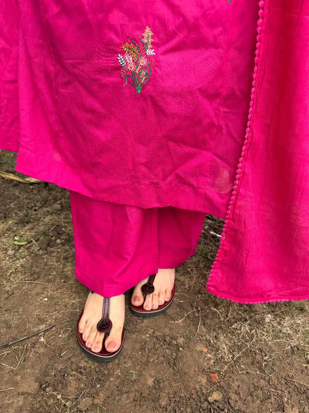 Magenta Embroidered Full Suit Set Pants by MySanskritam