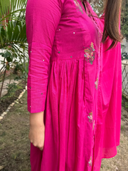 Magenta Embroidered Full Suit Set side gather look by MySanskritam
