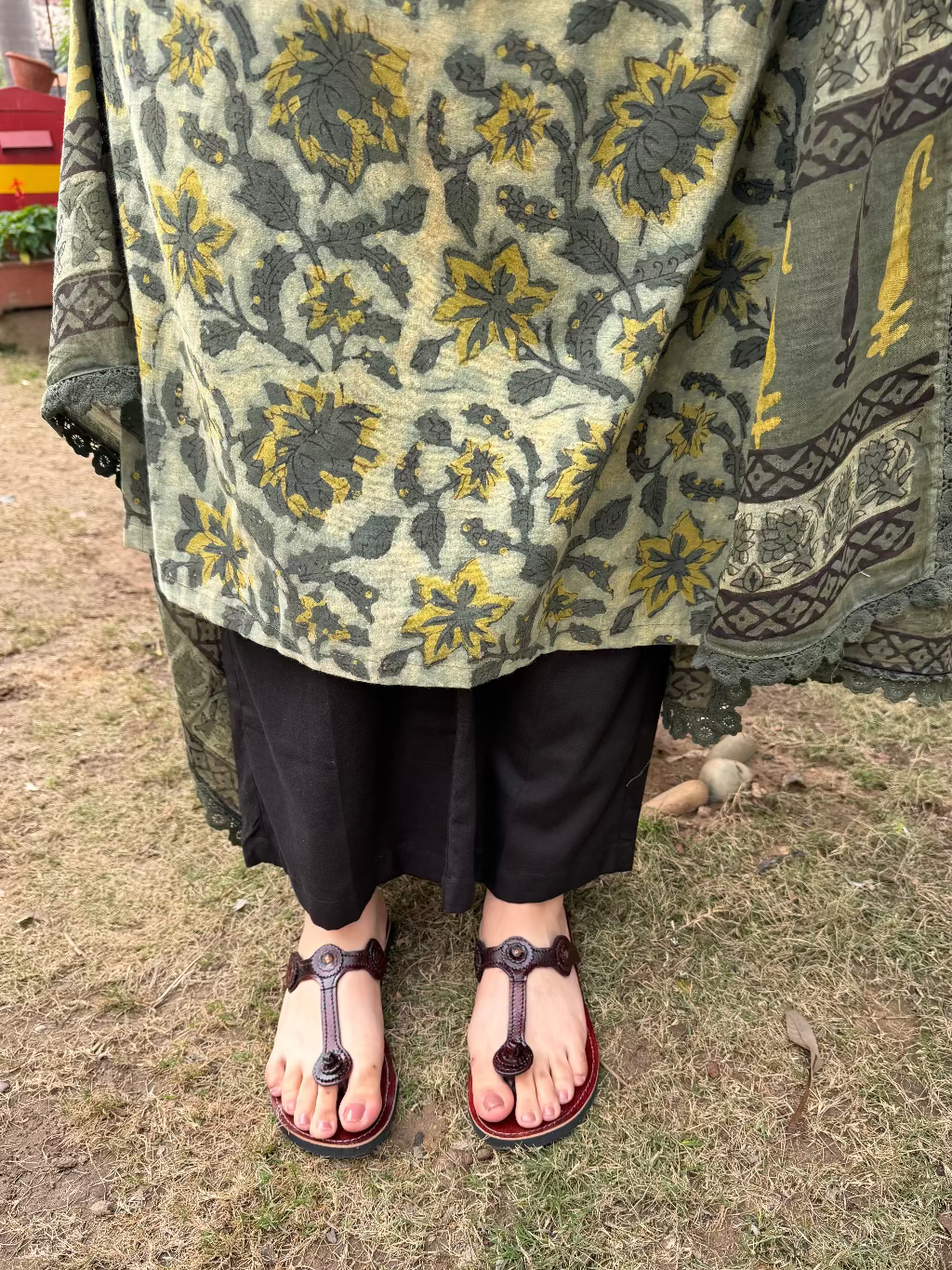 Leaf Green Bagru Full Suit Set Pants by MySanskritam