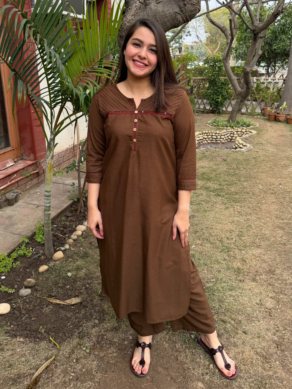 Brown Pintucks Co-ord Set by MySanskritam