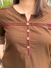 Brown Pintucks Co-ord Set up close by MySanskritam