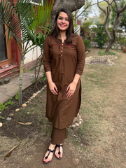 Brown Pintucks Co-ord Set by MySanskritam