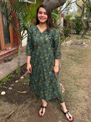 Green Floral Ajrakh Co-ord Set by MySaskritam