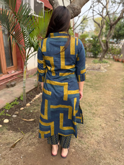 Blue Collar Geometric Coord Set from the back by MySanskritam
