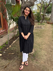 Black Checks Side Gather Kurta by MySanskritam