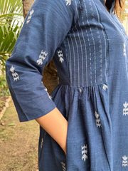 Indigo South cotton Kurta up close by MySanskritam