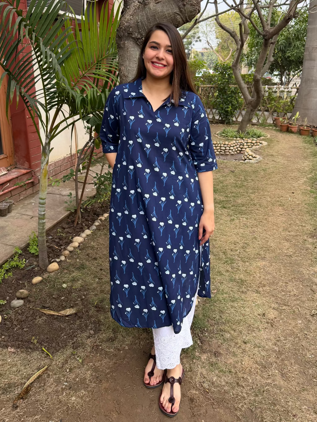 Ink Blue Flower Kurta By MySanskritam