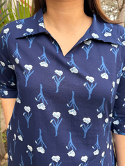 Ink Blue Flower Kurta Close up By MySanskritam