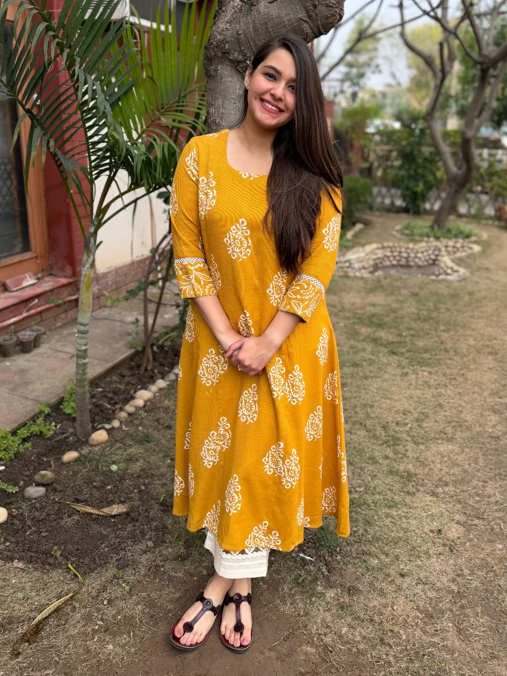 Mustard Textured Aline Kurta by MySanskritam