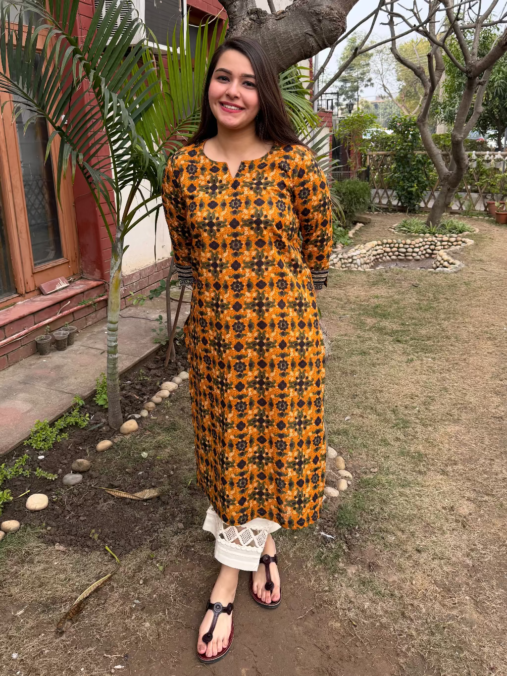 Mustard Floral Printed Kurta by MySanskritam