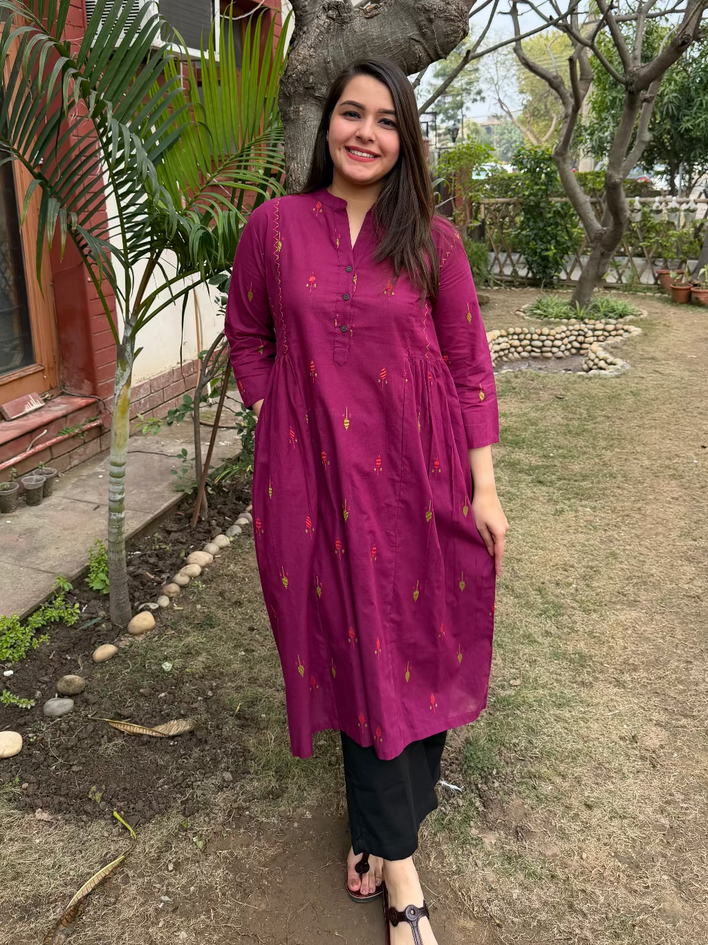 Burgundy Kurta with side gather from MySanskritam