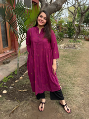 Burgundy Kurta with side gather from MySanskritam