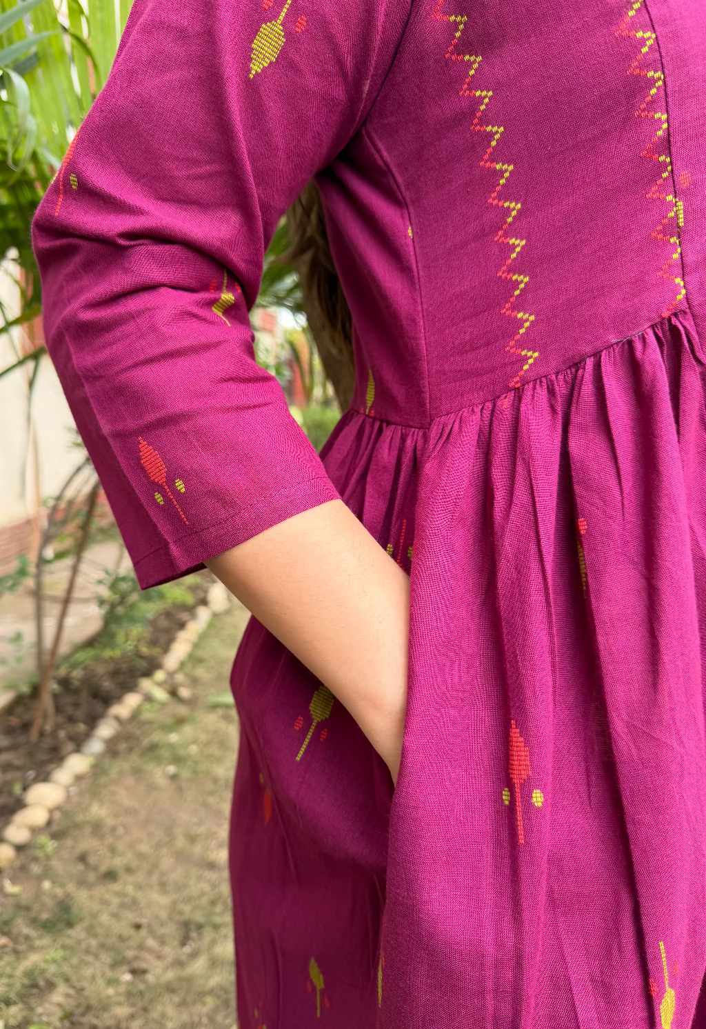 Burgundy Kurta up close by MySanskritam