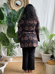 Black Peacock Ajrakh kurti