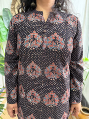 Black Peacock Ajrakh kurti