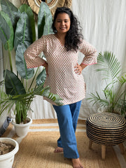 cream pink buti kurti