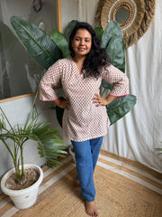 cream pink buti kurti