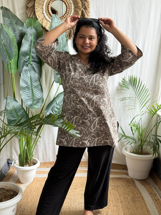 Brown Ambi handblock kurti