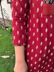 Maroon buti Ajrakh Yoke kurta
