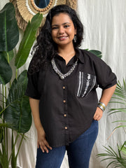Black embroidered pocket shirt