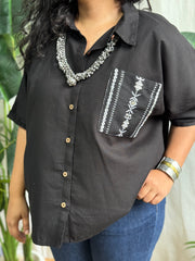 Black embroidered pocket shirt