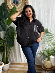 Black embroidered pocket shirt