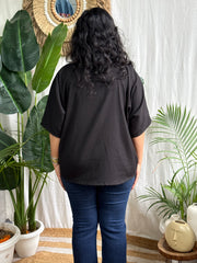 Black embroidered pocket shirt