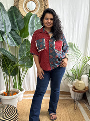 Indigo maroon contrast shirt