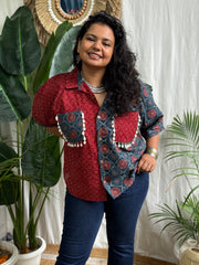 Indigo maroon contrast shirt