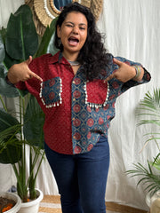 Indigo maroon contrast shirt