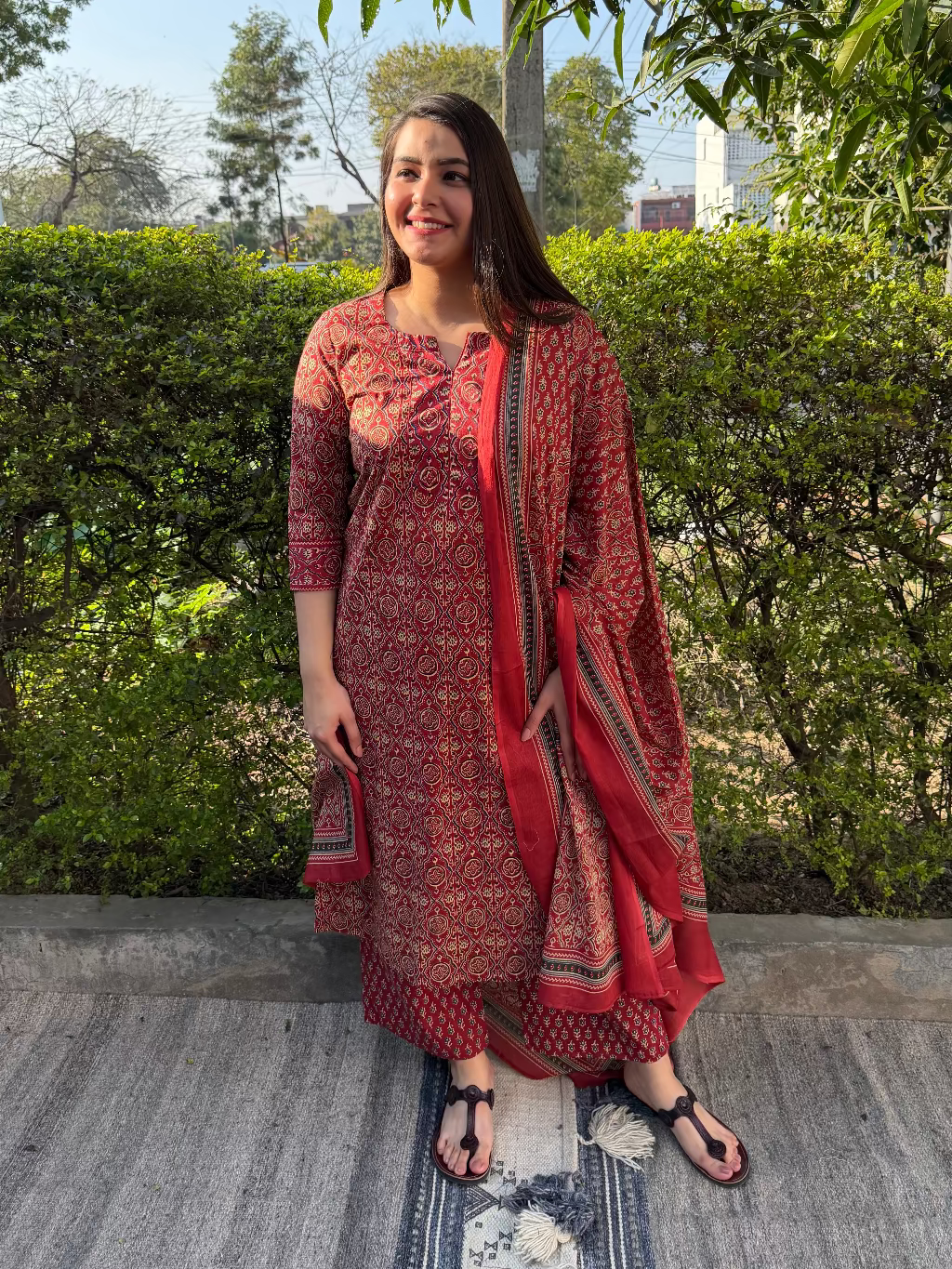 Maroon Geometric Full Suit Set by MySanskritam