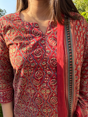 Maroon Geometric Full Suit Set close up by MySanskritam