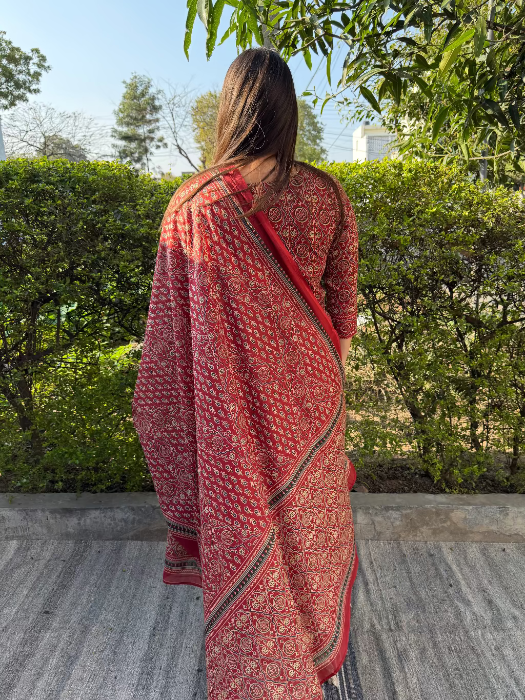 Maroon Geometric Full Suit Set from the back by MySanskritam