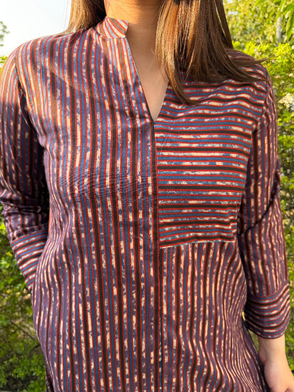 Wine lines Co-ord Set close up by Sanskritam