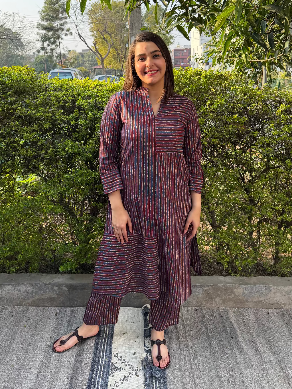 Wine lines Co-ord Set by Sanskritam