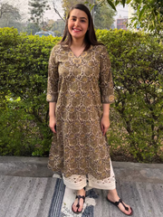Brown Floral Bagru Kurta by Myanskritam