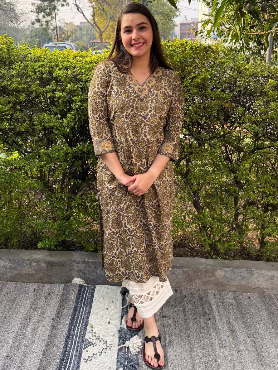 Brown Floral Bagru Kurta by Myanskritam