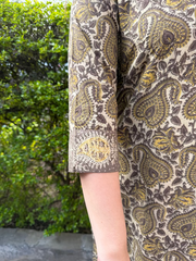Brown Floral Bagru Kurta sleeve detail by Myanskritam