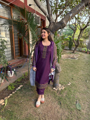Purple solid Woollen full suit set