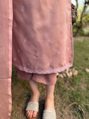 Pastel pink embroidered woollen suit set