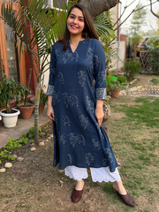 Blue texture elephant aline kurta